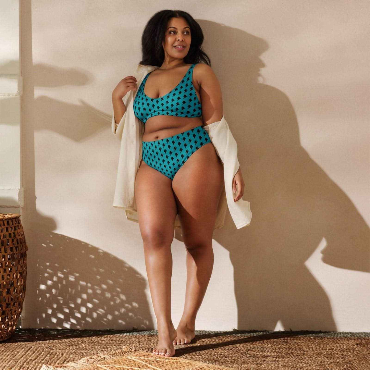 Blue Static – Bikini reciclado de cintura alta