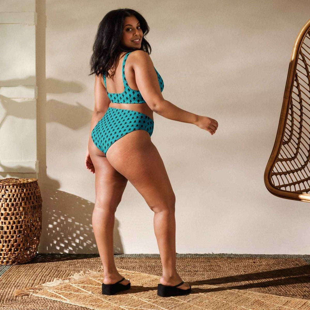 Blue Static – Bikini reciclado de cintura alta