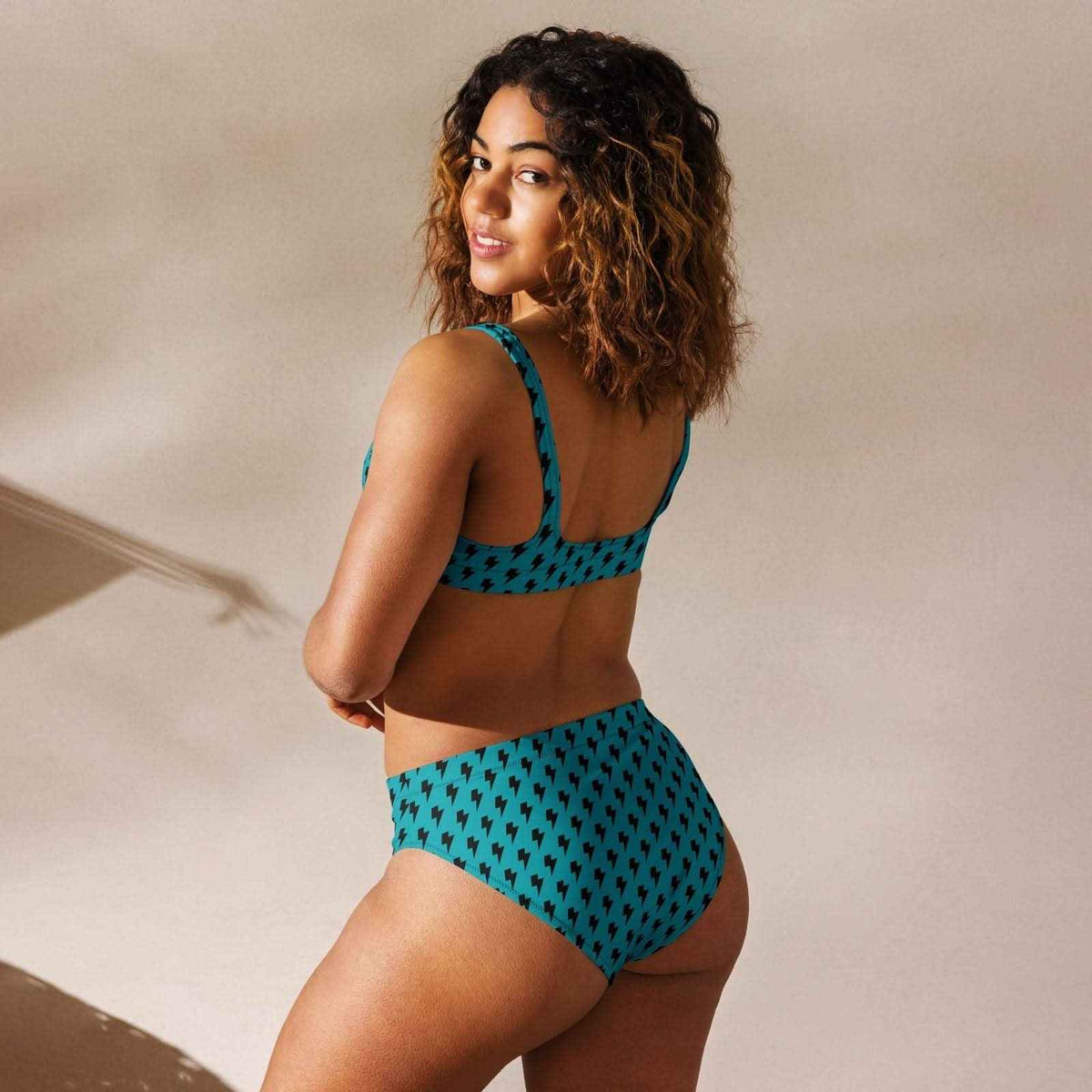 Blue Static – Bikini reciclado de cintura alta