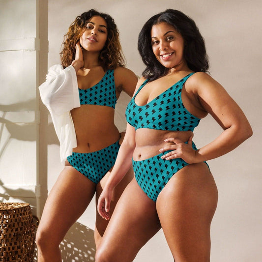 Blue Static – Bikini reciclado de cintura alta - Bubbaclothes