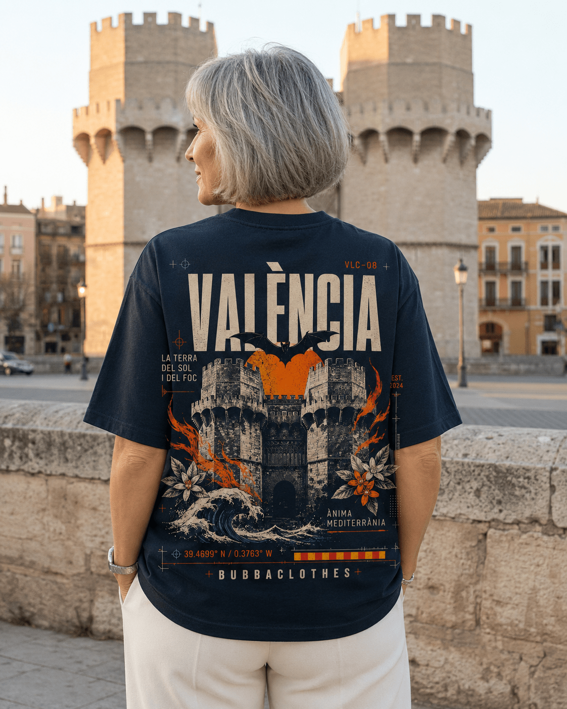 Camiseta Oversize VALÈNCIA VLC–08 – La Terra del Sol i del Foc - Bubbaclothes